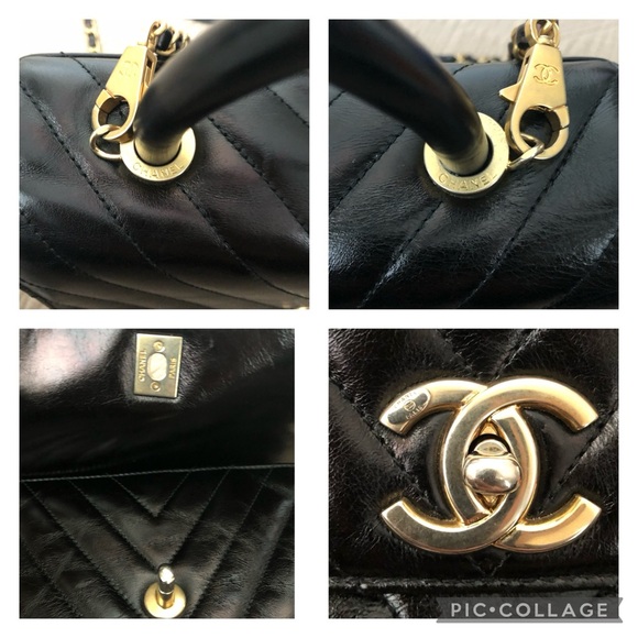 Chanel Coco Top Handle Chevron Iridescent Calfskin Leather flap small bag. $6700 - Picture 9 of 17